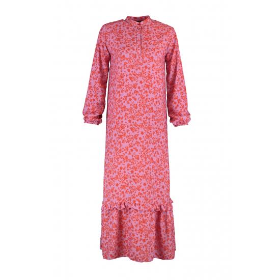 Оранжевая юбка с полуворотником с цветочным принтом и широкое платье с оборками