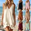 2026 foreign trade new European and American Internet celebrities popular Amazon cross-border V-neck sleeveless loose ruffle dress