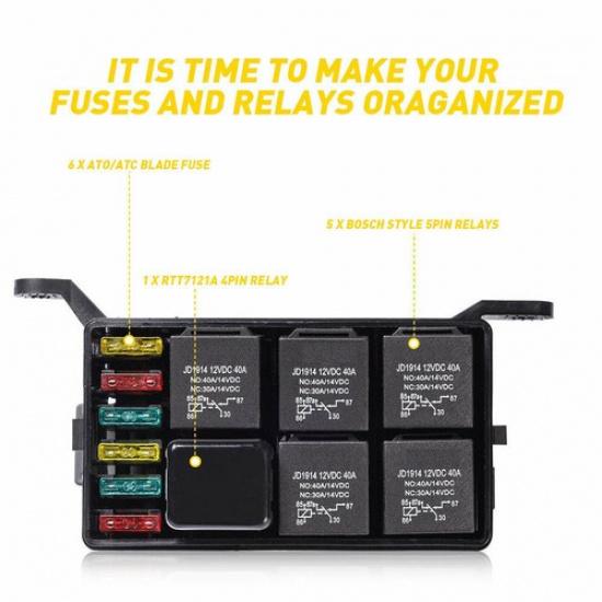 Waterproof ATC/ATO 6-Way Fuse Box Block Holder With 6 Relays 12V For All Vehicle