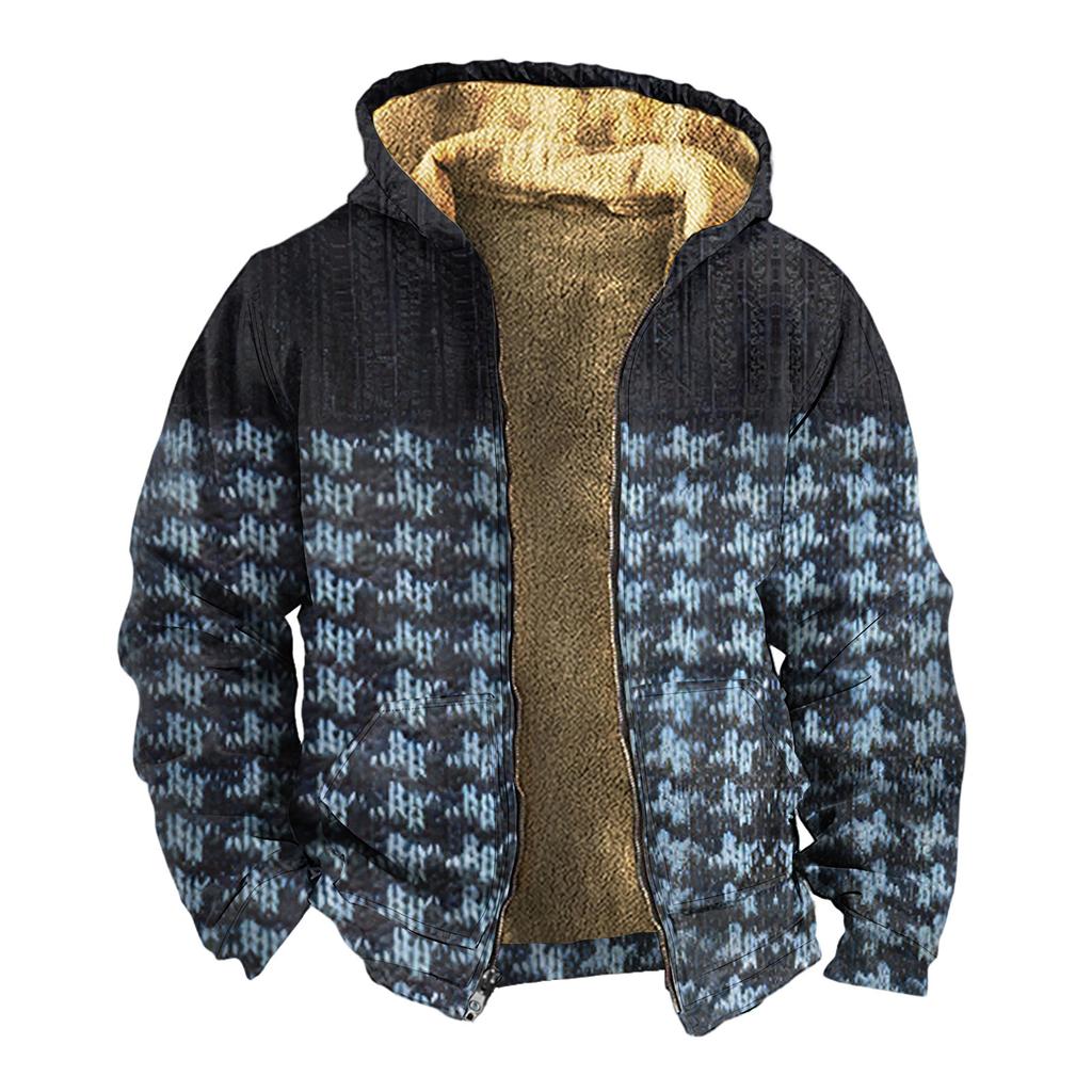 Мужская зимняя флисовая толстовка с капюшоном на молнии с накладным карманом, повседневная куртка