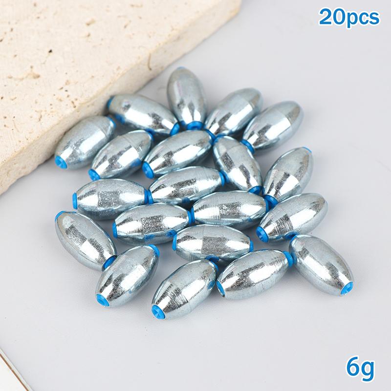 20Pcs Alloy Hollow Olive Fishing Sinkers3/ 4/6/8/10/12/15g Wax Coating Steel Fishing Weights Fishing Weight Accessories