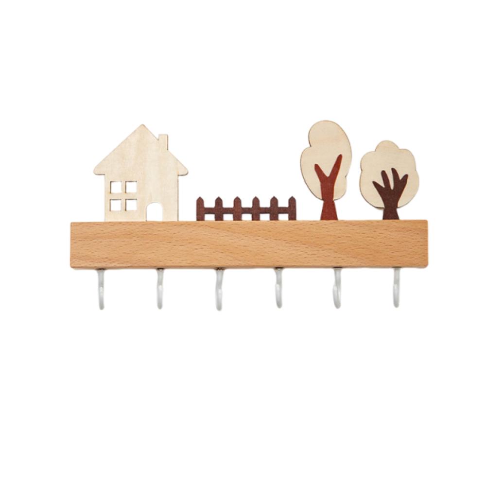 Деревянный декоративный крючок 6 крючков Крючок-ряд для хранения мелочей Крючок для ключей Вешалка Прихожая
