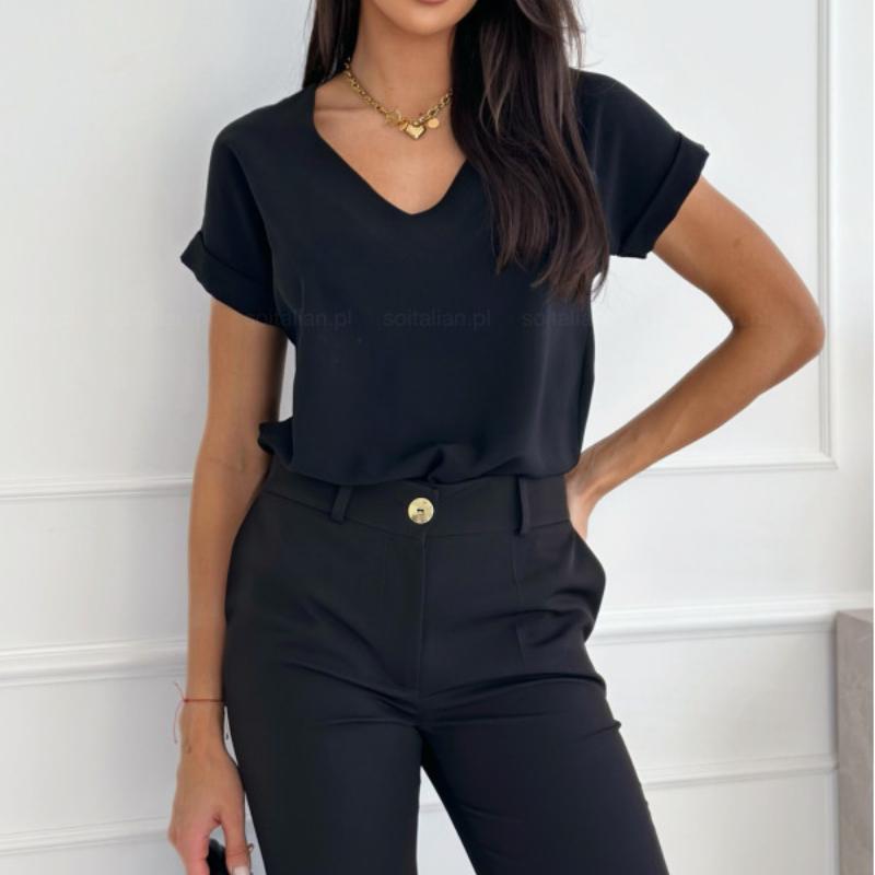 Women's Summer Simple Fashion Printing V-neck Loose Short-sleeved Shirt