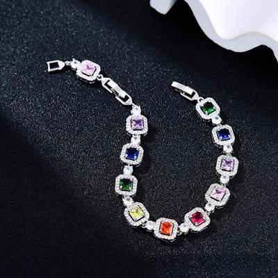 Guofeng Jewelry Регулируемый цветной цирконовый браслет Женская мода Полный бриллиантов Цвет Сокровище Кино и телевидение Тот же стиль