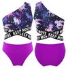2Pcs Kids Girls Asymmetric Single Shoulder Strap Criss Sash Print Crop Tops and Briefs Set Beach Pool Swimming Bathing Suit