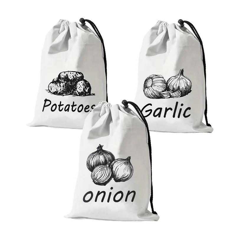 1/3pcs Reusable Shopping Bags Vegetable Storage Bag Garlic Onion Fruit Drawstring Bags Canvas Bag Multipurpose Bags Portable
