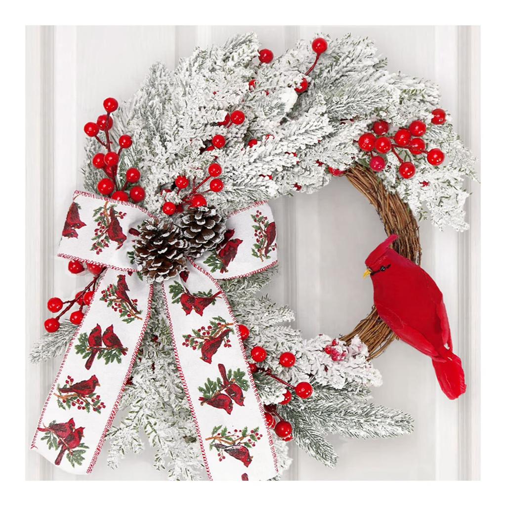 YHOPE Christmas Wreaths For Front Door,19.6Inch Red Bird Wreath Home Wall Decorations,Xmas Wreaths Christmas Wreath Outdoor