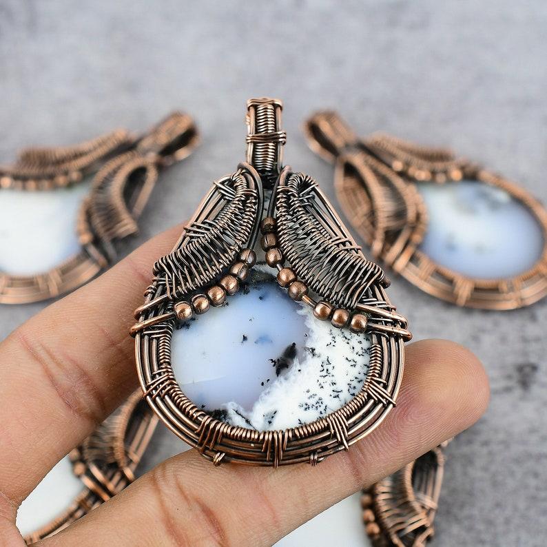 Подвеска из драгоценного камня опал-дендрит, подвеска из медной проволоки, подвеска из опала-дендрит, ювелирное изделие из меди, дизайнерская подвеска, ювелирное изделие из натурального кристалла