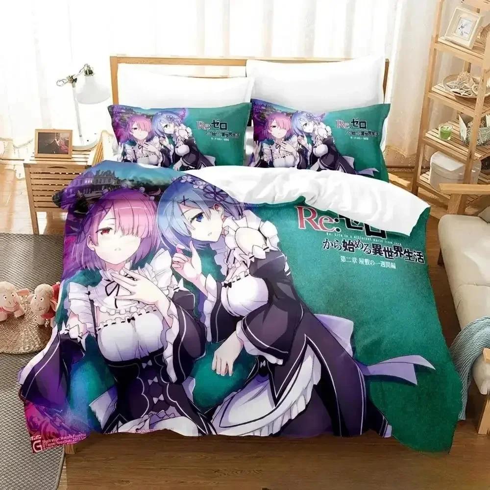 Comforter 3D Anime Re Zero Rem Ram Emilia Bedding Set Bed Set Comforter King Queen Size Boys Adult