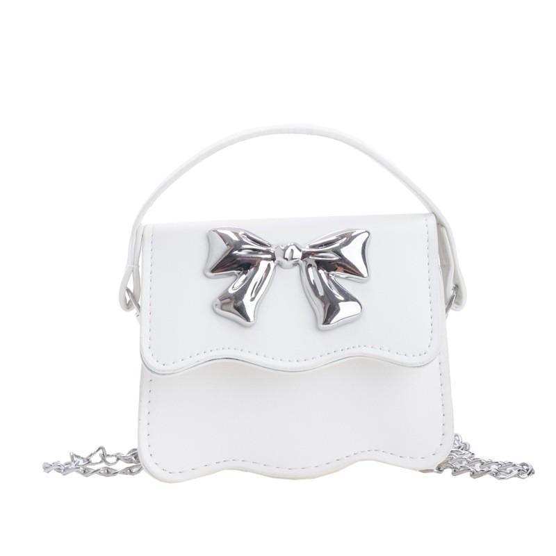 Color Solid Cute Silver Bow Decoration Kid Mini Shoulder Chain Bag For Daily