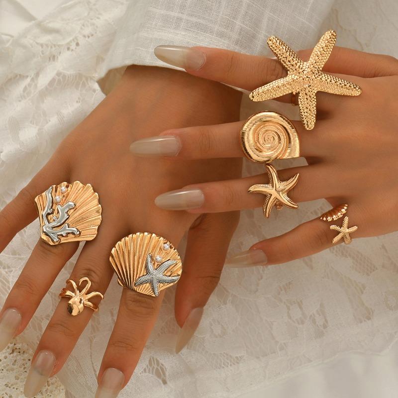 Starfish Ring Jewelry Ocean Wind Premium Ring Set Conch Open Ring
