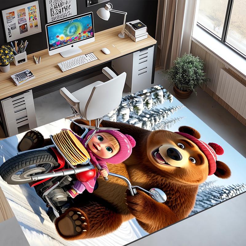 Masha and The Bear Pattern Rug, Indoor/Outdoor Mat, for Picnic, Gameroom, Bedroom, Office, Living Room, Home Decor Carpet, Birthday Gift