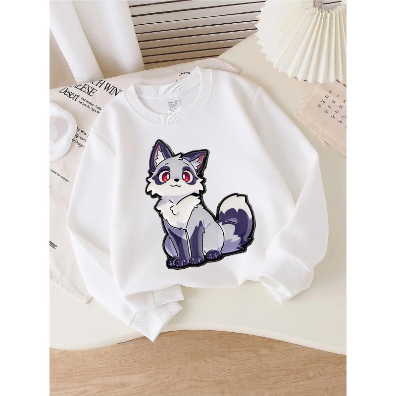European sizes Crewneck Sweatshirt for Kids Featuring a Fox with Red Eyes And Starry Fur. Perfect for Sports And Casual Outings