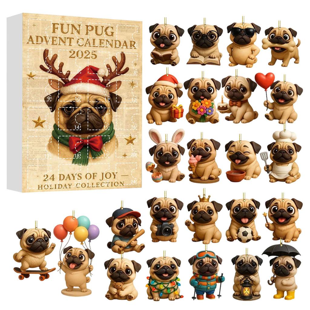 Christmas Pug Cat Horse Corgi Series Acrylic Advent Calendar With 24 Animal Figurines For Festive Decor