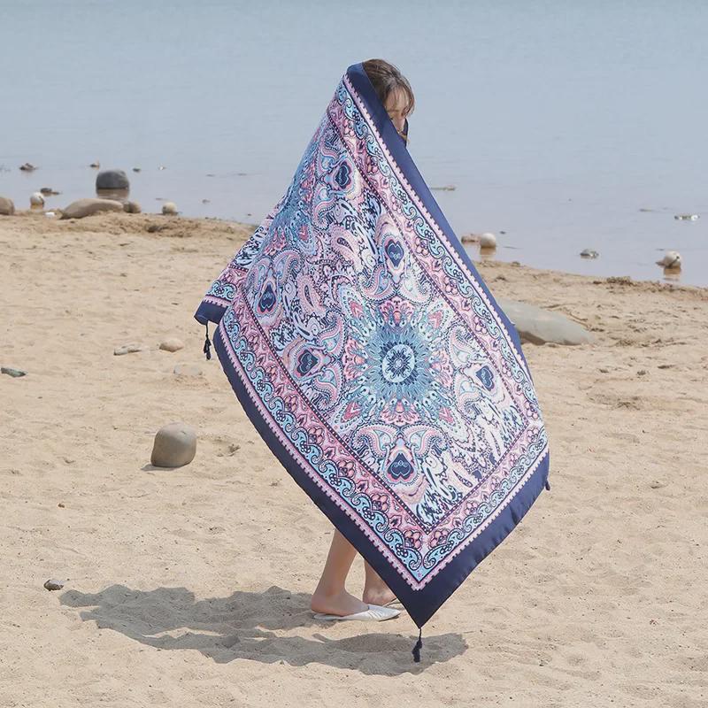 Seaside Travel Cotton & Linen Scarf: Silk Print, Sunscreen Shawl