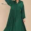 Осень-весна женское платье трапециевидной формы с отложным воротником, большие качели, плиссированные длинные рукава, однотонное однобортное свободное лоскутное платье макси