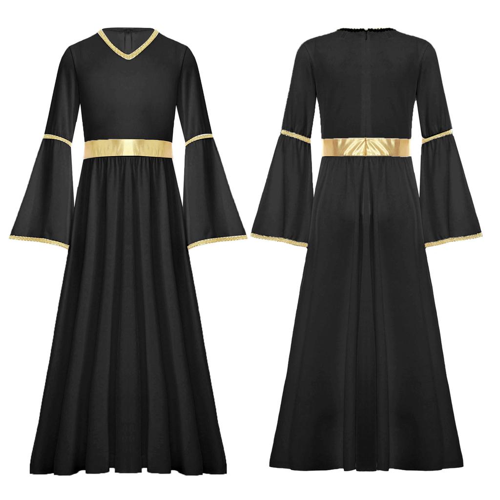 Костюм Ангела для Девочек, Платье Пэчворк с Золотой Отделкой и Длинными Рукавами, с Перьевыми Аксессуарами для Божественных Косплей Выступлений