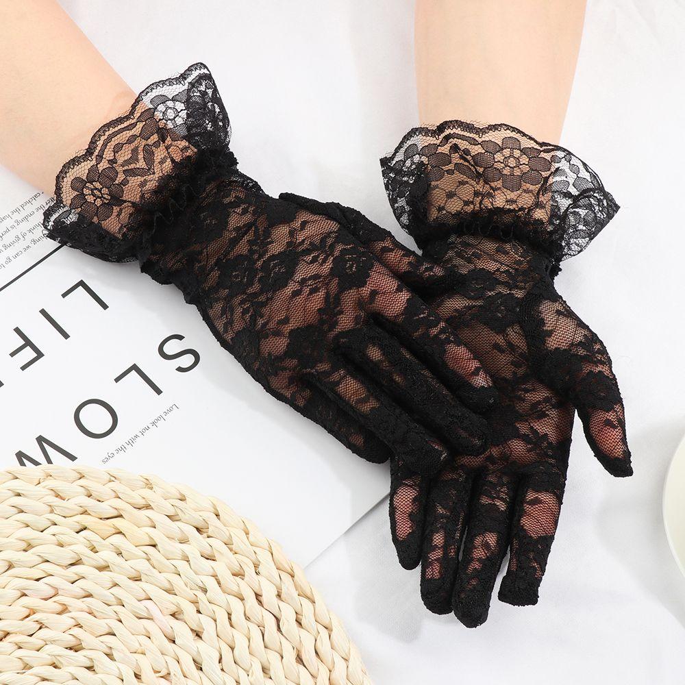 Women Sunscreen Wedding Rose Flower Pattern Party Dressy Gloves Lace Gloves White Bride Gloves