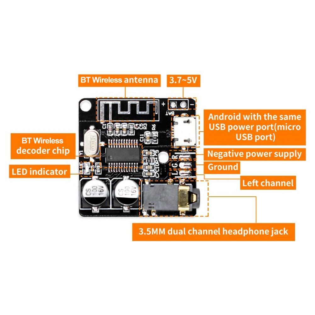 1-10 шт. VHM-314 Плата Bluetooth-аудиоприемника Bluetooth 5.0 Беспроводной стереомузыкальный модуль 3,7-5 В Плата декодера без потерь