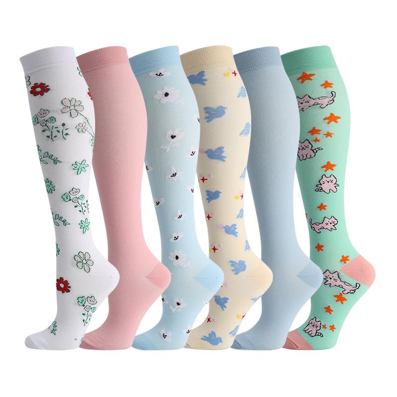 Комбо из 6 пар: Узорные компрессионные носки для бега, йоги и спорта - Влагоотводящие, дышащие, быстросохнущие гольфы для осени