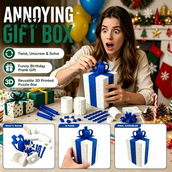 Novelty Surprising Box for Parties Annoying Prank Puzzle Gift Box, 3D Printed Reusable Cash & Card Unique Small Item Storage Holder, Hilarious