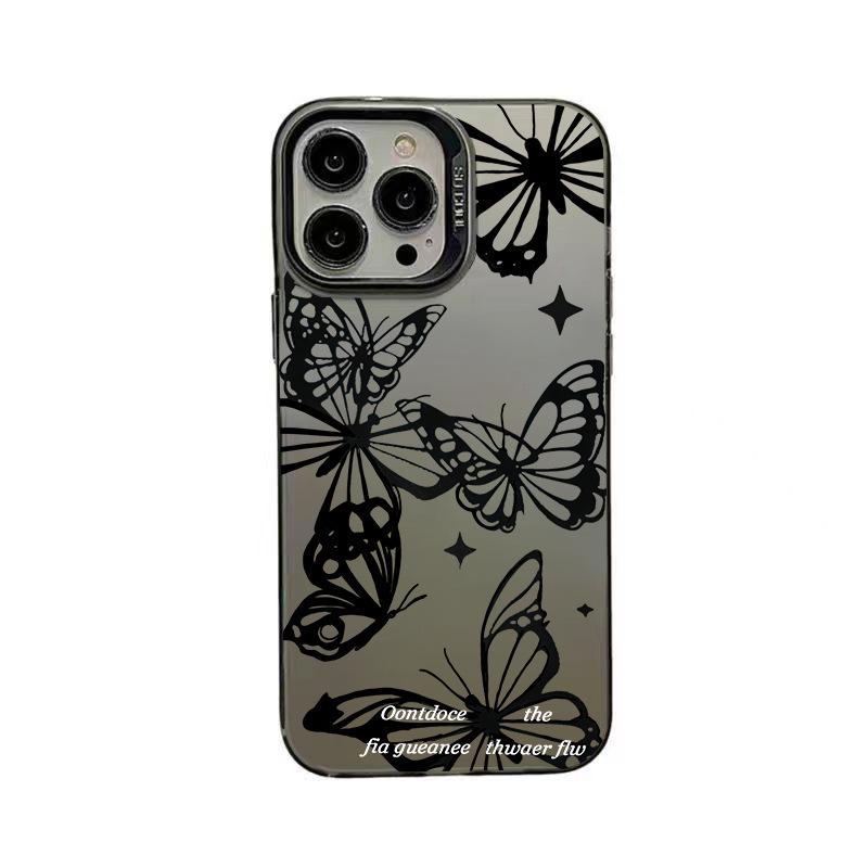 Серебряный чехол с черной бабочкой и крестом для iPhone 16 Pro Max, 15, 14, 13