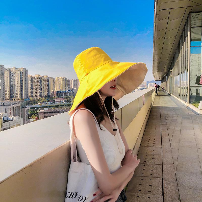 Summer Korean-style versatile travel sun hat, UV protection, wide-brimmed women's hat, Japanese-style double-sided fisherman hat for women