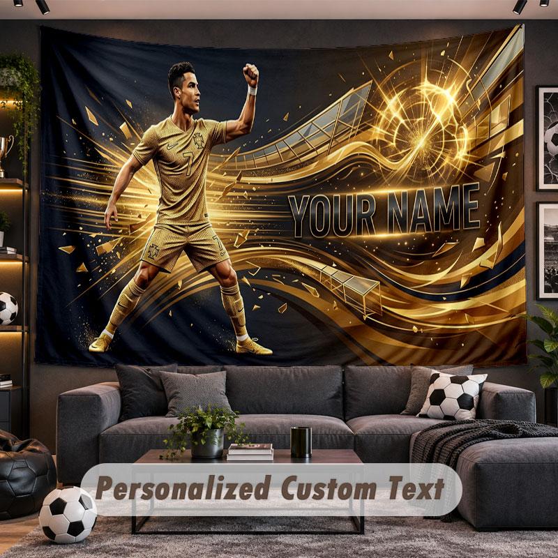 Wall Hanging Tapestry Custom NameCristiano Ronaldo Pattern Personalized Printed Fabric Wall Decor