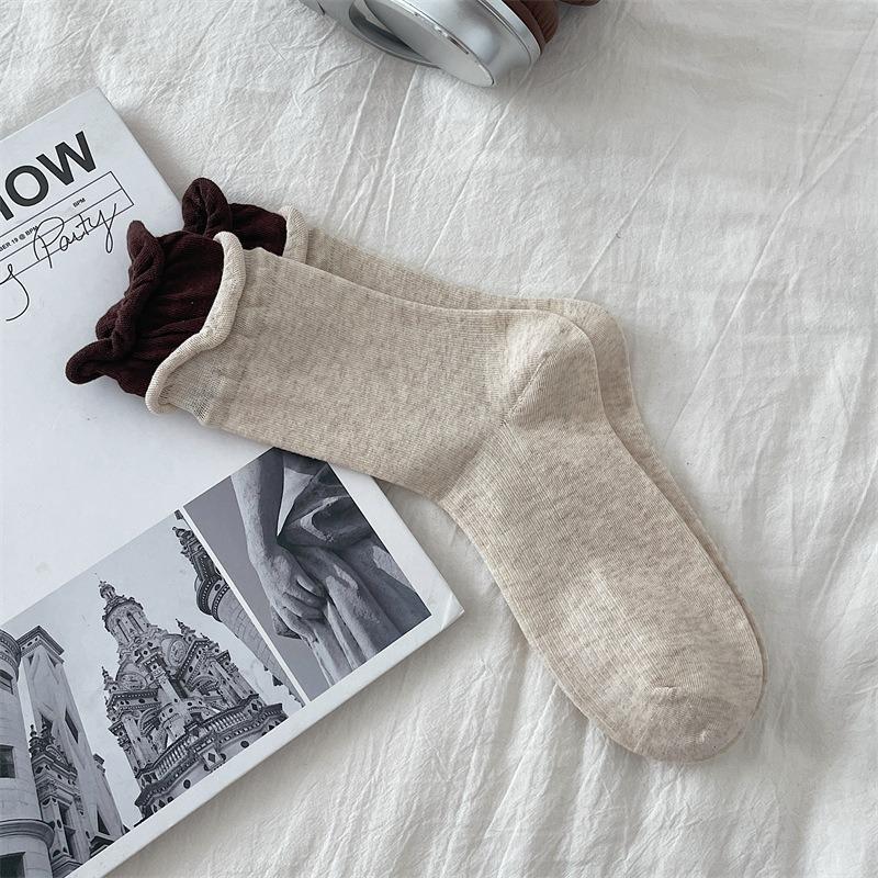 Женские весенне-осенние цветные носки-гольфы из чистого хлопка без косточек