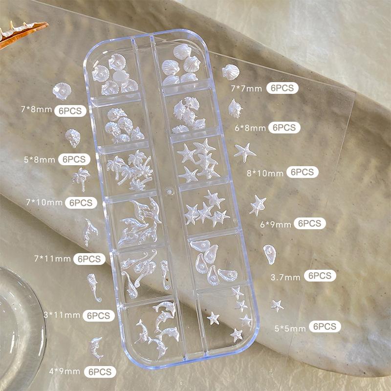 12 ячеек/коробка для мечтательного океанического маникюра 3D шармы для нейл-арта Ракушки Авроры Морские звезды Хвост русалки Аксессуар