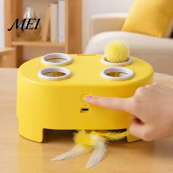 USB Rechargeable Cat Toys for Indoor Exercise Interactive Toy, Whack a Mole Feather Toy with Kittens And Adults 3 Modes, Automatic Kitten Bored Cats