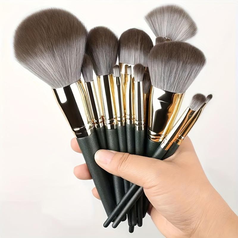 14Pcs Pro Makeup Brush Set - Soft Nylon Bristle Resin Rod Palm Brush Design for Flawless Foundation Eye Shadow Brow Application