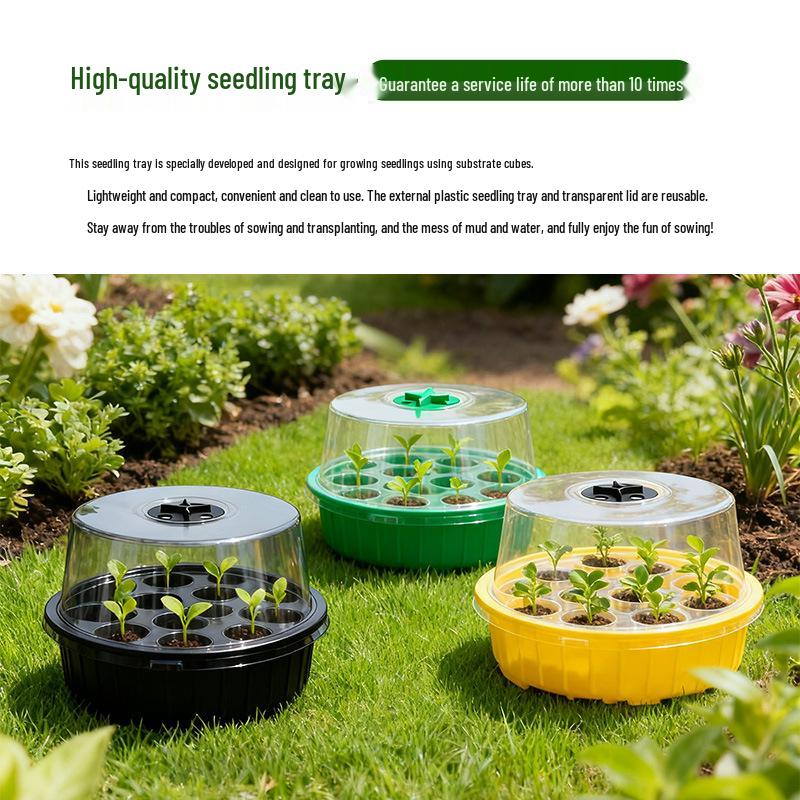 Round 13-Hole Seedling Tray Set: Three-Piece Gardening Pot for Succulents with Heat and Moisture Retention.