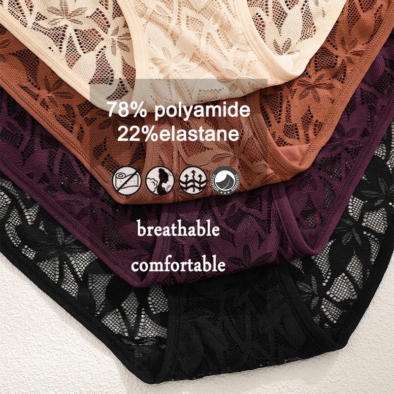 FINETOO 4Pcs Bodyshaper High Waist Lace Panties Women Underwear Soft Crotch Briefs Hollow Out Intimates Lingerie Ice Silk Briefs