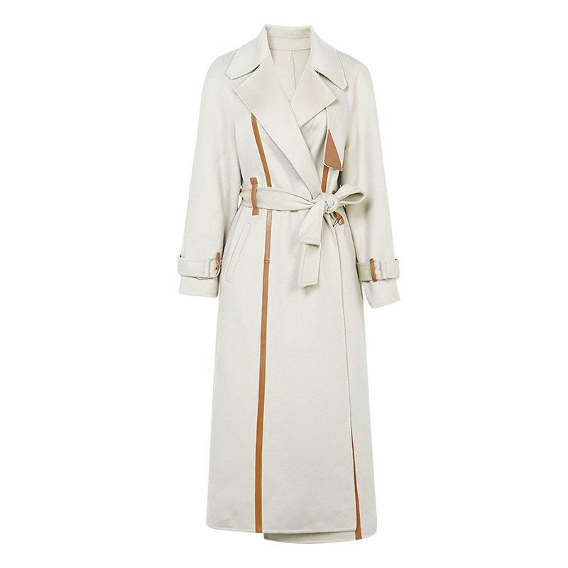 Модное шерстяное пальто в стиле колор-блок с утолщенной одеждой для женщин на осень и зиму