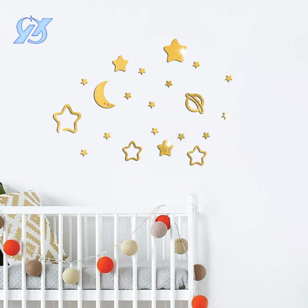 Звезды и луна зеркало акриловые настенные наклейки спальня детская комната настенное украшение макет настенные наклейки