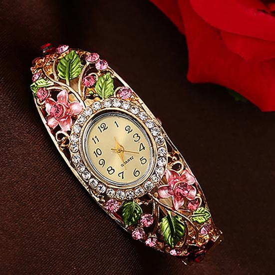 Bangle Dress Watch Vintage Faux Crystal Alloy Pretty Floral Pattern Bracelet Watch