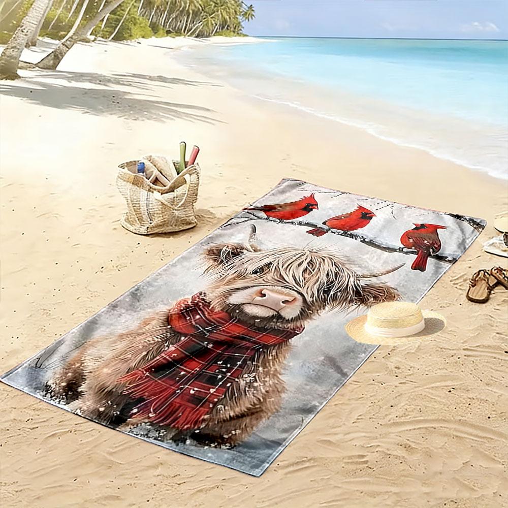 Cozy cow winter wonderland Print beach towel, quick drying, suitable for travel, outdoor sports, jogging, the beach and swimming, gift