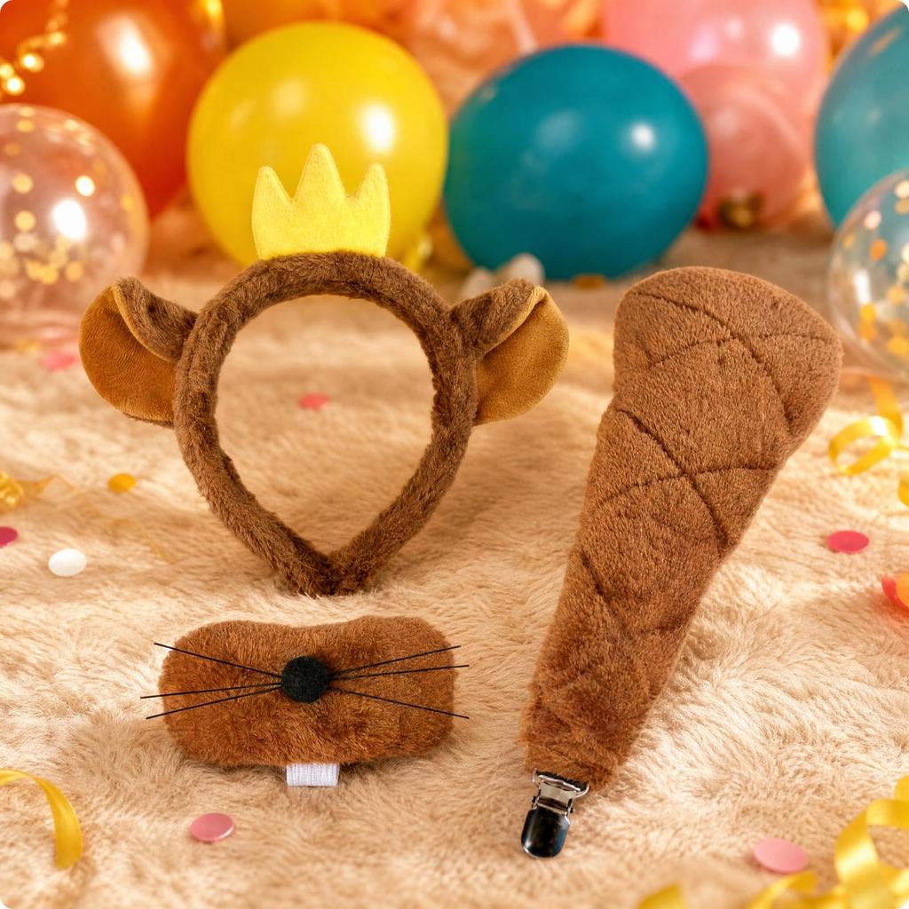 Rodent Headband with Tail and Muzzle Soft Forest Animal Dress-up Kit Furry