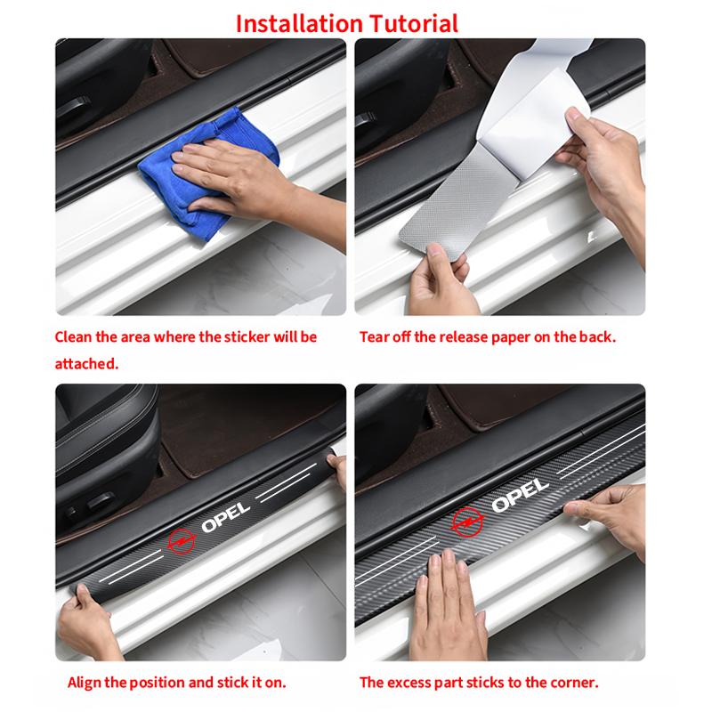 4pcs New Car-3D Carbon Flber Car Door SIll Protector Scratch Proof Tape For Opel Insignia Astra Antara Meriva Zafira H G Corsa FG8