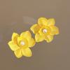 Yellow Fabric Flower Bud Dangle Earrings for Women Super Crystal Drop Earring Imitation Pearl Tassel Hanging Party Jewelry D