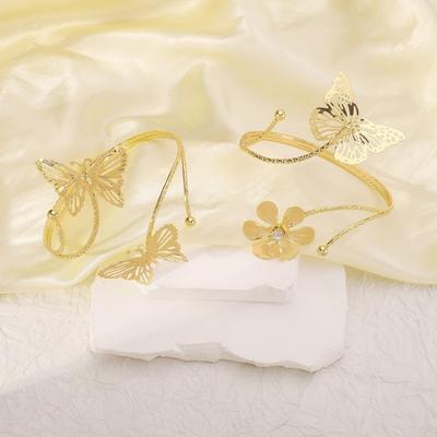 Браслет на открытую руку Регулируемая полая форма бабочки Сплошной цвет Цветочный декор Противоскользящая женская вечеринка для выпускного вечера Косплэй Ювелирные изделия