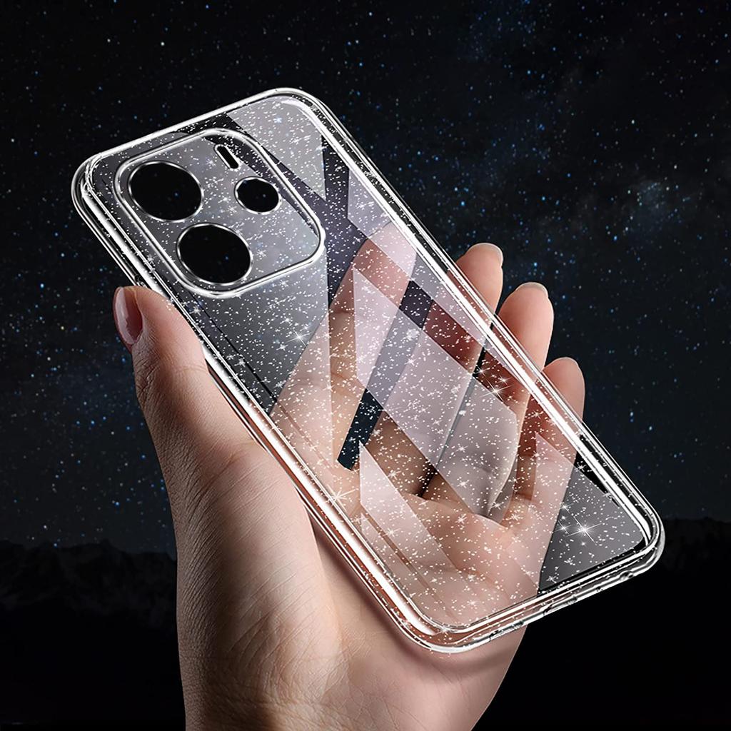 Case for Redmi Note 14 5G SILICONE GLITTER BACK SHINE CASE + GLASS