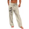 Мужские повседневные свободные и удобные повседневные брюки, хлопковые льняные брюки с принтом на шнуровке