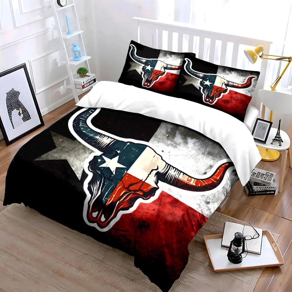"Texas Flag Bull Skull Decor Set" Multiple sizes kid's and adults' bedroom Exquisite 3PC bedding set, gift