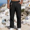Men’s All-season Loose-fit Casual Linen Trousers with Bohemian-style Decorative Waistband and Straight-leg Cut