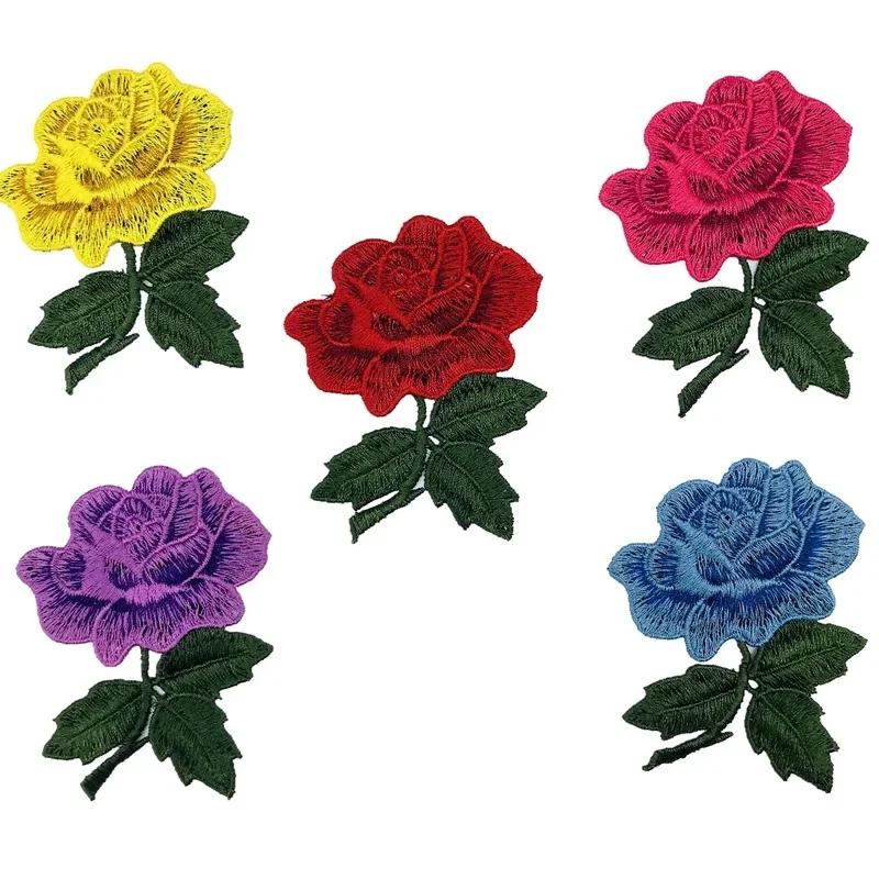 1 Pcs Red Yellow Purple Roses Pair Flowers Simple and Beautiful Floral Retro Iron-on Patches Decoration