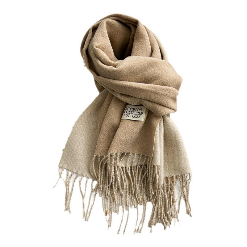 Новый двухсторонний двухцветный искусственный кашемировый однотонный шарф для женщин, зимний теплый шарф-шаль с бахромой для пожилых людей