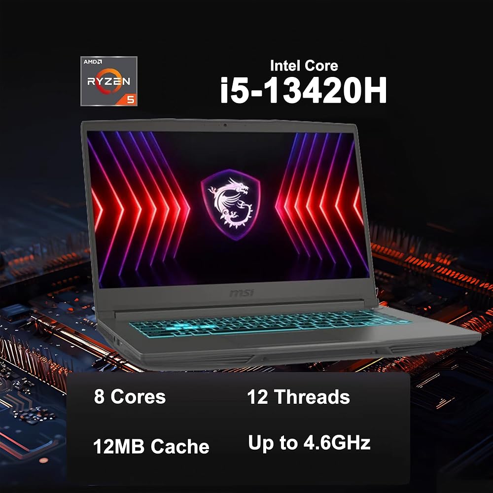 MSI Thin 15-inch Gaming Laptop, 15.6-inch FHD IPS 144Hz, Intel 8-core i5-13420H (> i7-12650H), 16GB RAM, 1TB SSD, GeForce RTX 4050, Type-C Backlight,