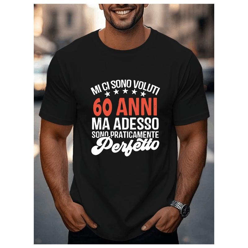 60th Birthday Gift for Men — Italian Graphic T-Shirt "60 Years and Proud of It" with Stars and Bold Text, Casual Top, a Fun and Surprising Gift for